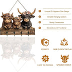 2D Highland Cow Key Hooks for Wall - Wooden Key Holder and Organizer with Flat Design for Home, Office, or Garage Decor