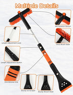 34" Extendable Ice Scrapers for Car Windshield 2-in-1 Snow Brush for Car Snow Scraper for Car Snow Scraper and Drush with Ergonomic Foam Grip for Cars, Trucks, SUVs with 360° Pivoting Brush Head Blue