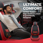 FREESOO Black Red Car Seat Covers Full Set - Faux Nappa Leather Seat Covers for Cars, Breathable Waterproof Front Seats with 