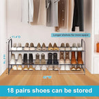 KEETDY 2-Tier Long Shoe Rack for Closet Entryway Shoe Organizer for 18 Pairs Sneakers, Metal Stackable Shoe Storage Shelf wit