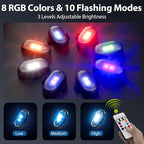 Upgrade LED Lights for Car-8PCS Interior Car Lights with Remote, USB-C 80 Hours 8 Colors IP65 Waterproof Rechargeable Underglow Wireless Strobe Lights for Trucks, eBike, Motorcycle