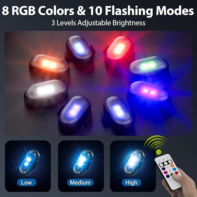 Upgrade LED Lights for Car-8PCS Interior Car Lights with Remote, USB-C 80 Hours 8 Colors IP65 Waterproof Rechargeable Underglow Wireless Strobe Lights for Trucks, eBike, Motorcycle