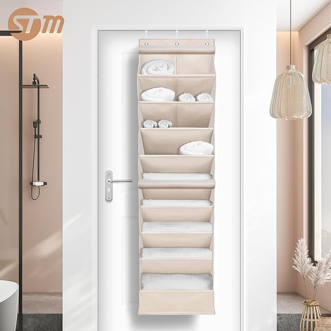STORAGE MANIAC Over the Door Shoe Organizer with Curtain Dustproof Heavy-Duty Large Deep Pocket Hanging Shoe Organizer for Cl