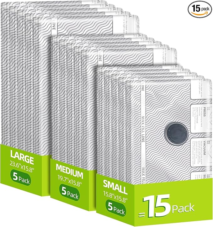 15 Pack Vacuum Compression Bags for Travel, Carry-on Size Seal Packing Cubes for Luggage,Vacuum Storage Bags, Space Saver for