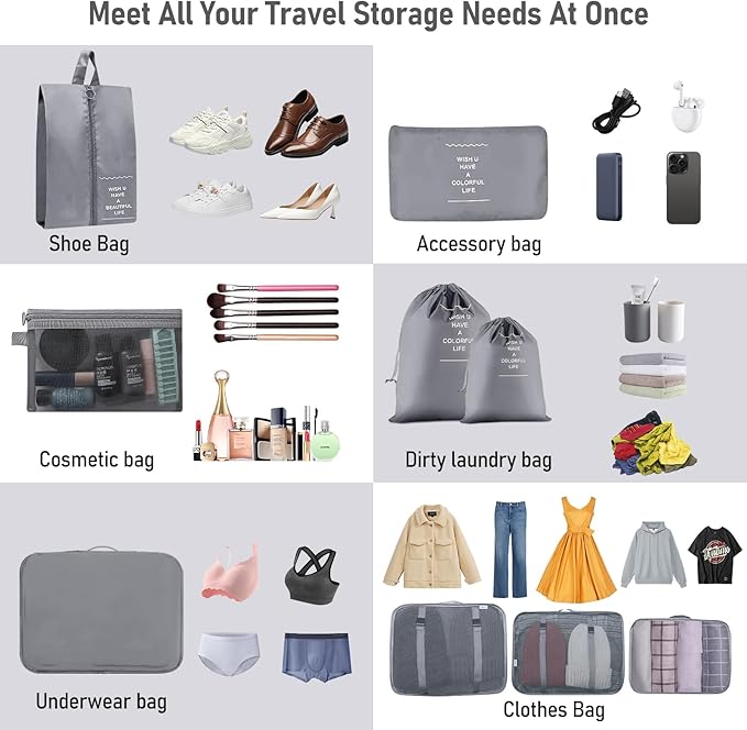 Packing Cubes for Travel-10 Set Luggage Organizer Bags for Family, Mesh Breathable Packing Cubes for Suitcases Durable Travel