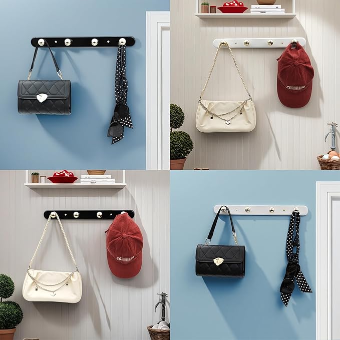 Wall Mounted Coat Hook Rack with Gold Hooks 2 Pack, Modern Wood Wall Organizer for Hanging Coats, Hats, Towels, Bags,Jackets,