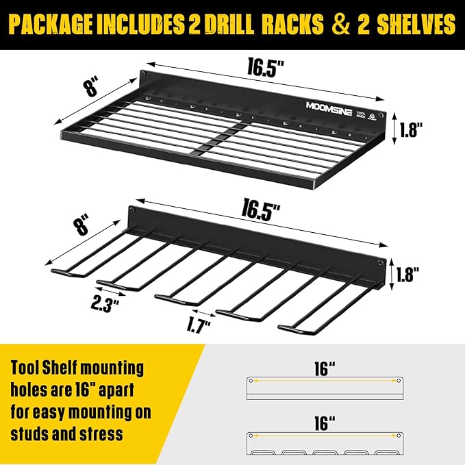 MOOMSINE Power Tool Organizer Wall Mount, Heavy Duty Tool Organizers and Storage, Cordless Drill Holder and Battery Shelf, Me