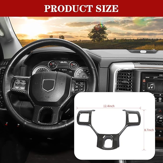 Hoolcar Interior Steering Wheel Cover ABS Trim for 2010-2017 Dodge RAM 1500 Accessories, Carbon Fiber