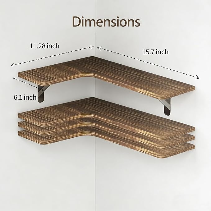 Corner Floating Shelves Wall Mounted Set of 4, Rustic Wood Corner Shelves for Bedroom Living Room Bathroom Kitchen Storage an