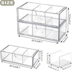Hipiwe 2-Tier Acrylic Storage Drawer Stackable Box Hair Accessories Organizer Clear Desktop Organizer with Removable Dividers