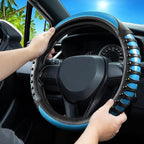 Car Leather Steering Wheel Cover - Carbon Fibre Material, Universal 14.5-15 Inch Leather Anti-Slip Breathable Auto Steering W