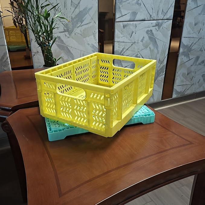 20L Folding Crate, 4Pack Plastic Storage Baskets Organizer for Home and Office,Collapsible Storage Crates for Home Office and