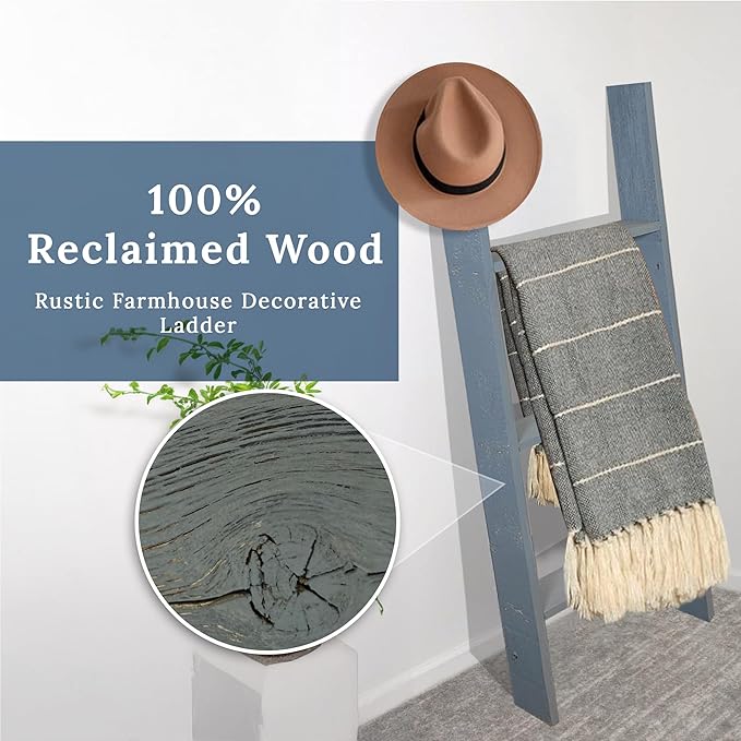 BARNWOODUSA Throw Blanket Ladder – Fully Assembled Reclaimed Wood – Rustic Decorative Ladder for Towels, Quilts, & More – Per