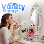 Masirs Clear Makeup Organizer - 16-Compartment Cosmetic and Jewelry Holder with 4 Drawers - Vanity Storage Box for Makeup, Sk