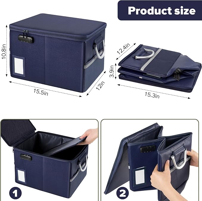 TOMKID Fireproof Document Box, Fire Proof Safe Box for Home Document Organizer with Lock, Fire Organizer Box Office Storage C