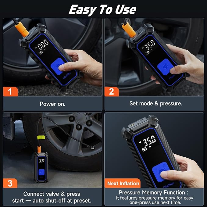 OlarHike Cordless Tire Inflator Portable Air Compressor, 150PSI Dual Power - 5400 mAh & 12V DC, Air Pump for Car Tires, Bike, Motorcycle, Bicycle, Electric Pump with LED Light & Digital Pressure Gauge