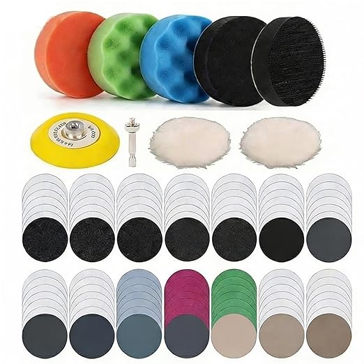 148PCS 3 Inch Sanding Disc Drill Polishing Kit for Headlight Restoration, 60-10000 Grit Wet Dry Silicon Carbide Hook & Loop Sandpaper with Buffing Sponge Pads for Car Wood Metal