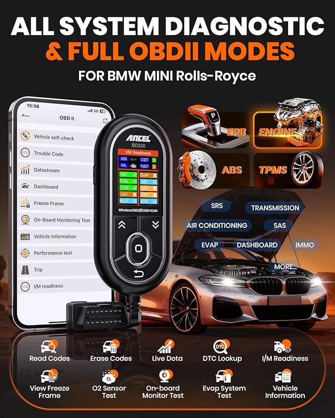 (Upgraded BD310)ANCEL BD330 for BMW Scanner Diagnostic Tool,Battery Registration Tool with EPB/Oil/Throttle Reset,3-in-1