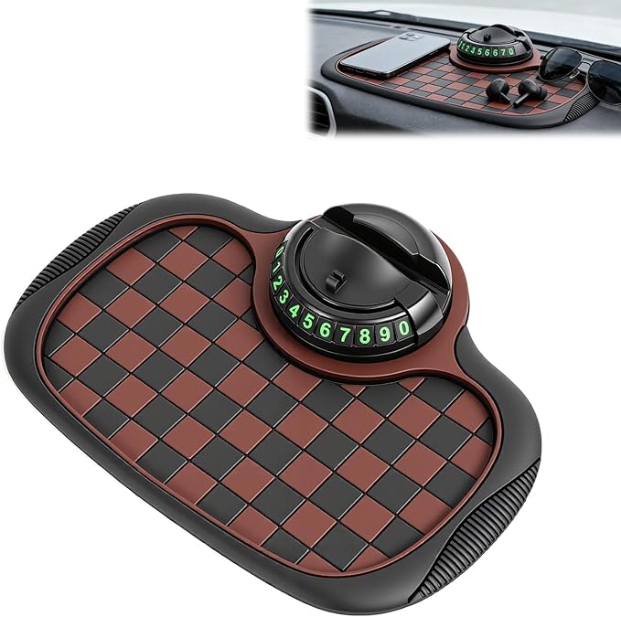 Multifunctional Car Anti-Slip Mat,Car Dashboard Mat,360° Rotatable Phone Holder Dashboard Pad with Temporary Parking Number,C