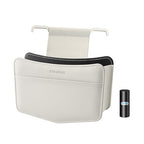 Car Trash Can Small Leather Vehicle Trash Bin Car Dustbin Garbage Organizer Holder with Trash Bag Foldable Mini Cars Storage Bag Container for Auto SUV Van Trucks (White,Hanging Hook)