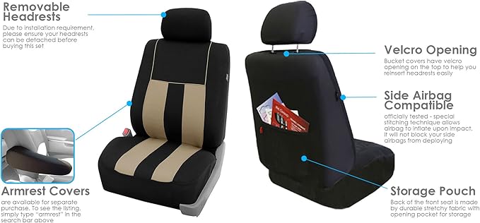FH Group Car Seat Cover Front Set Striking Striped Car Seat Covers with Front Seat Covers and Rear Split Bench, Universal Fit