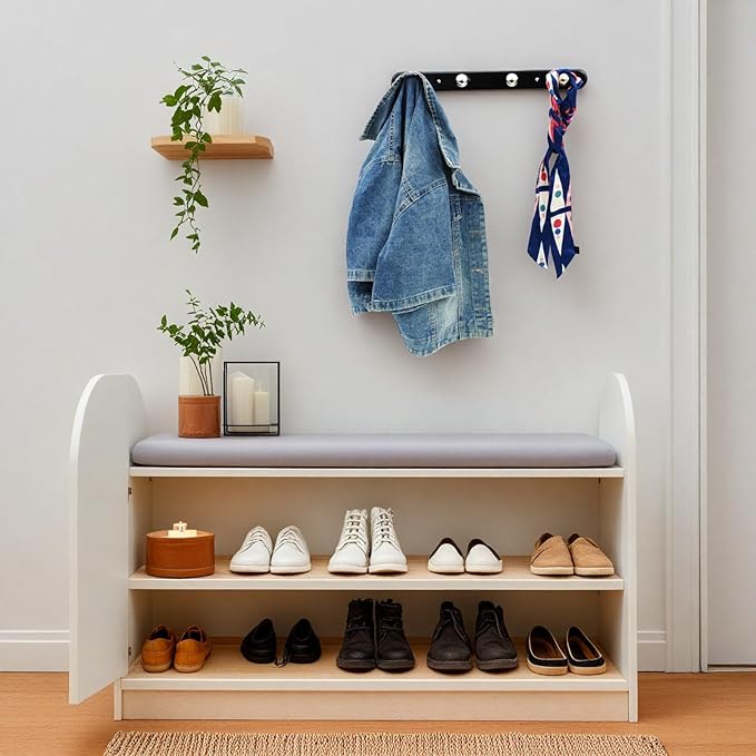 Wall Mounted Coat Hook Rack with Gold Hooks 2 Pack, Modern Wood Wall Organizer for Hanging Coats, Hats, Towels, Bags,Jackets,
