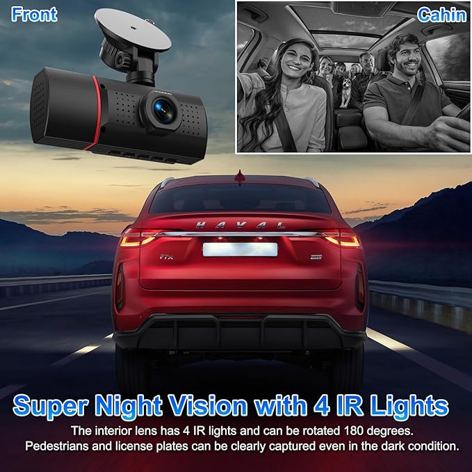 Dual Dash Cam Front and Inside, 1080P Dash Camera for Cars Dashcam with 32G Card, 24H Parking Monitor, Night Vision, G-Sensor