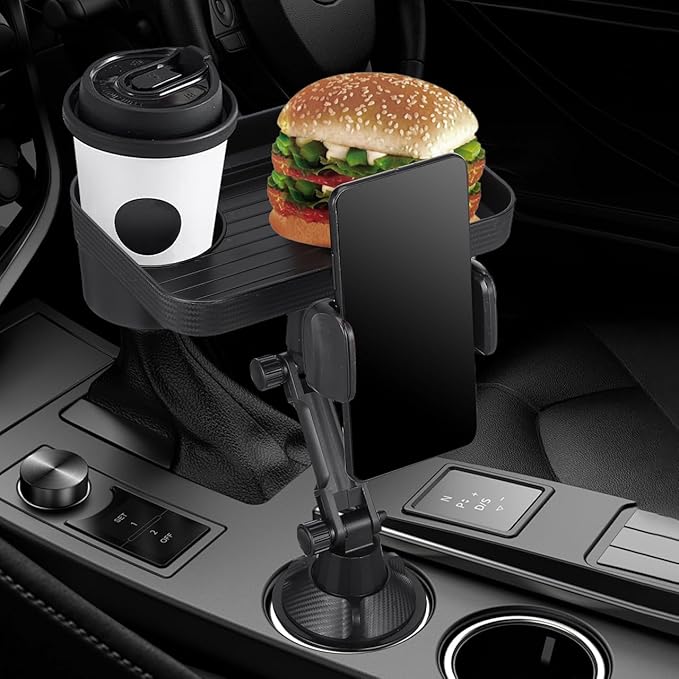 CALLARON Car Cup Holder Tray - Car Trays for Eating, 3-in-1 Adjustable Swivel CAR Food Tray, Universal Vehicle Cup Holder Exp