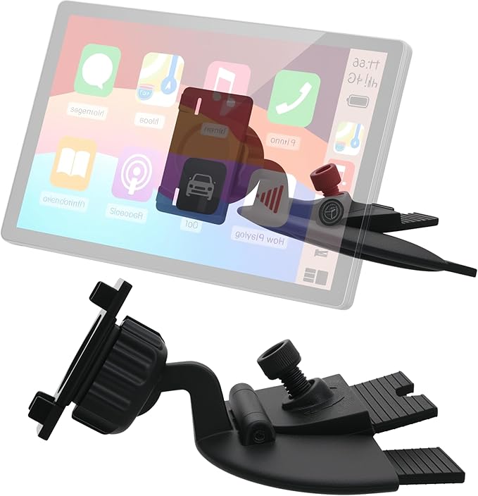 CD Slot Mount for Carplay Screen 4"-11" Monitor - 17mm Ball for Garmin Nuvi GPS Cell Phone in-Car Android Auto Tablet CD Mount Holder [360° Rotation/Tool-Free Installation] (4-Tab Bracket)