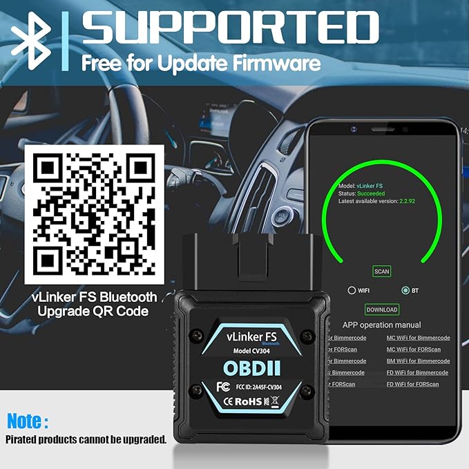 Vgate vLinker FS Bluetooth OBD2 Diagnostic Scan Tool, OBDII Car Code Reader for iOS, Android & Windows