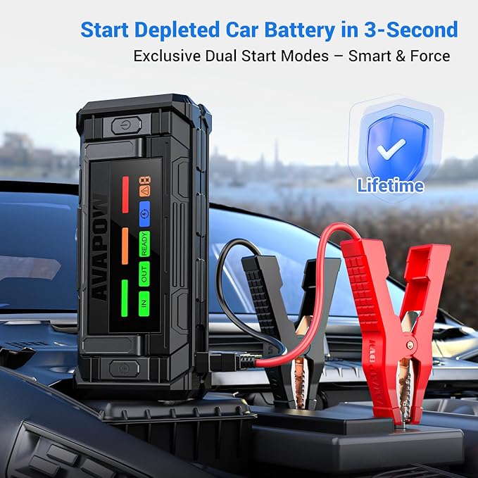 AVAPOW 8000A Battery Jumper Starter Portable with 4 HD Display PD 30W Dual-Way Fast Charging, 12V Car Starter Jump Box &