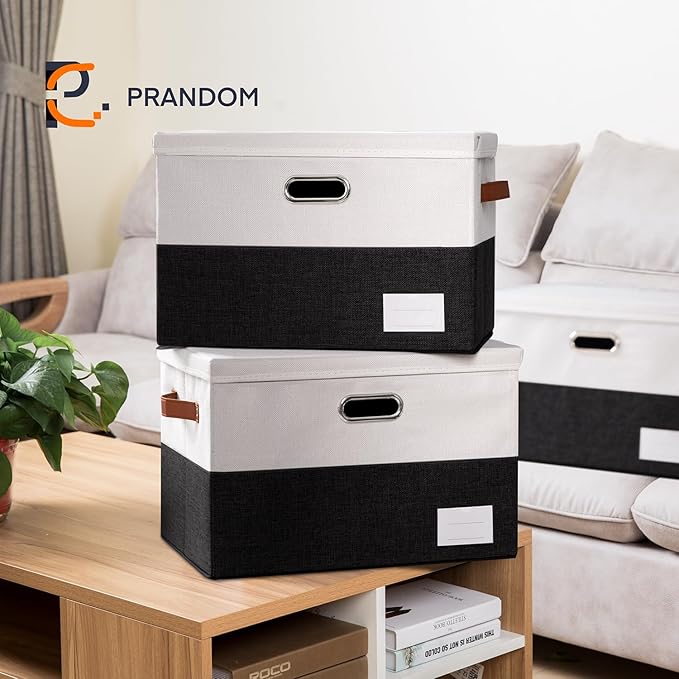 PRANDOM Foldable Storage Bins with Lids [3-Pack] Fabric Collapsible Storage Boxes Baskets Cubes Containers with Handles for C