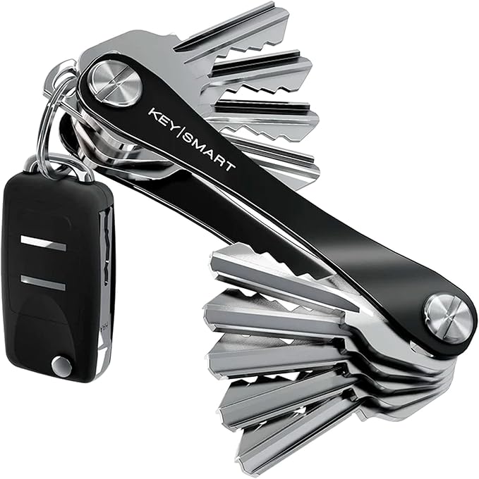 KeySmart Original Key Holder - Compact Key Organizer for Key Chain, Minimalist Clutter-Free EDC Keychains Key Ring, Black, 14