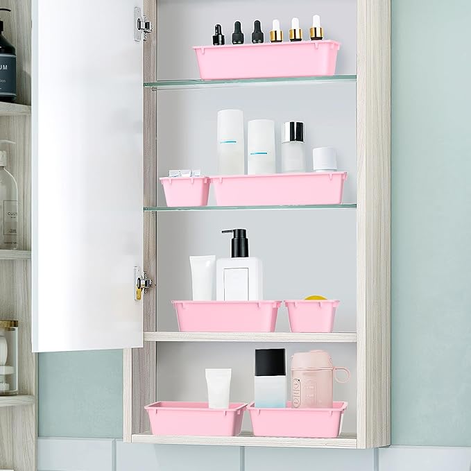 WOWBOX 25 PCS Plastic Drawer Organizer Set, 4 Sizes Desk Drawer Divider Organizers and Storage Bins for Makeup, Jewelry, Gadg