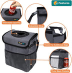 SUN CUBE Waterproof Car Trash Can with Lid, Mesh Pockets | Leakproof Car Garbage Can Hanging | Auto Trash Bin, Garbage Bag Organizer for Headrest, Console, Truck (Dark Gray)