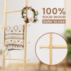 5-Tier Blanket Ladder – 4.8 Ft Wall Leaning Quilt Rack, Farmhouse Blanket Storage for Living Room, Bedroom & Bathroom – Rusti