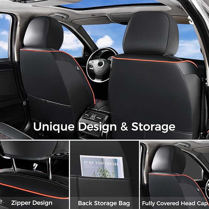 Huidasource Front Seat Covers, Full-Cover Leather Driver Seat Cover, Side Stretch Fabric, Car Interior Front Seat Cover Unive