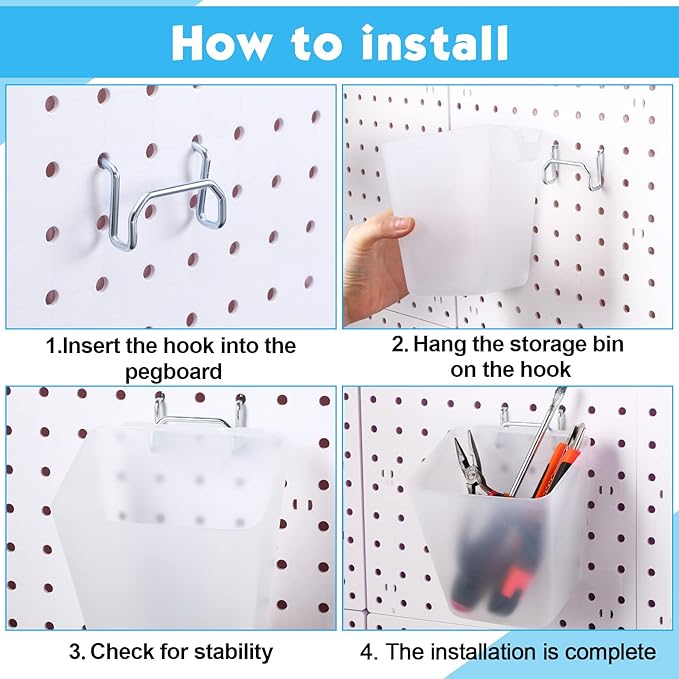 Namalu 12 Pack Pegboard Storage Bins with Labels and Hooks Bulk Peg Board Organizer Accessories Hanging Cup Organizer Pegboar