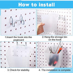 Namalu 12 Pack Pegboard Storage Bins with Labels and Hooks Bulk Peg Board Organizer Accessories Hanging Cup Organizer Pegboar