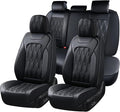 Coverado Car Seat Cover, Black Seat Cover for Cars, Luxury Leather Seat Covers Full Set with Embossed Pattern, Waterproof Car