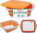 Collapsible Cutting Board with Container, Foldable Camping Sink with Colander, BBQ Prep Tub with Lid, Multifunction Dish Basi