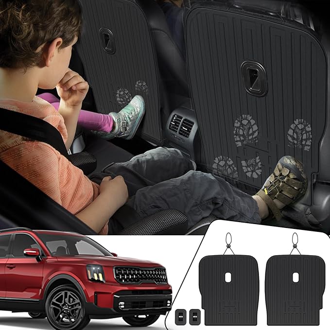 Kick Mats Backrest Mats for 2020-2024 2025 Kia Telluride 7 Passenger Captain Chairs Car Mats Accessories, All Weather TPE Interior Protector(2nd Row Backrest Mats)