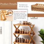 Jessie Bamboo Shoe Rack,Free Standing Shoe Rack for Closet,Portable Folding Shoe Storage Rack, Space Saving,Shoe Shelf for Be