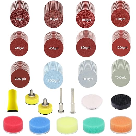1inch Sandpaper 40-7000grit Sanding Disc with Shank Backer Plate and Soft Foam Buffering Pad Grinding Abrasive Sponge Sanding