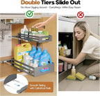 1-Pack Under Sink Organizers and Storage,2-Tier L Shape Pull Out Cabinet Organizer With Round Tube Slide Rails,Hight Adjustab