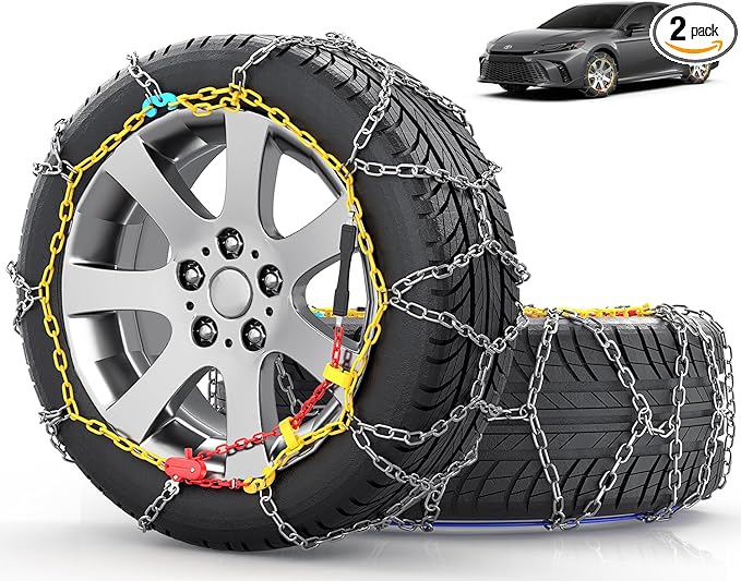 Snow-Chains Easy Install Tire-Chains, One-Pull Fit Design Tire Snow Chains for Passenger Cars, Sedan, SUVs, Emergency Winter 