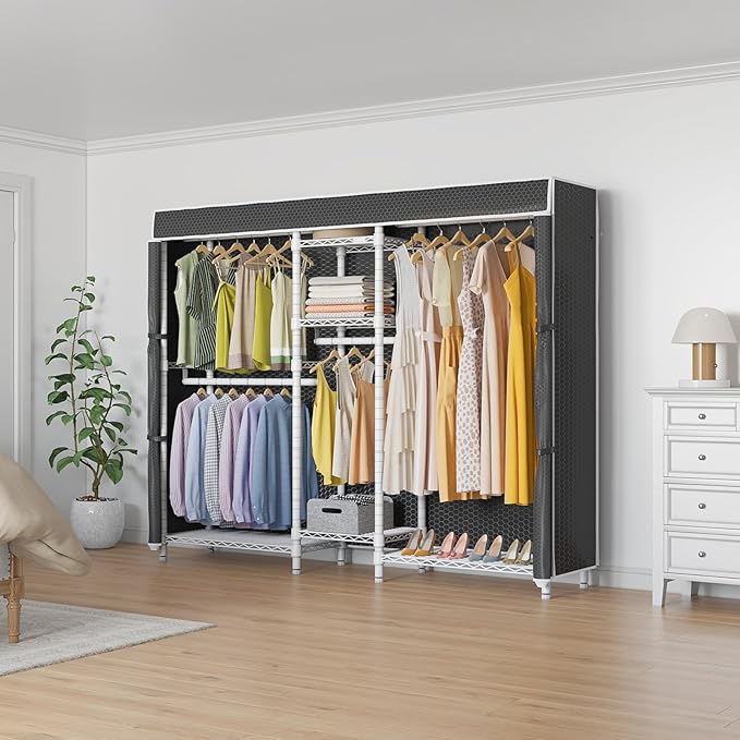 VIPEK Classic V6C Heavy Duty Covered Clothes Rack 5 Tiers Wire Garment Rack Large Size Wardrobe Closet White Metal Clothing R