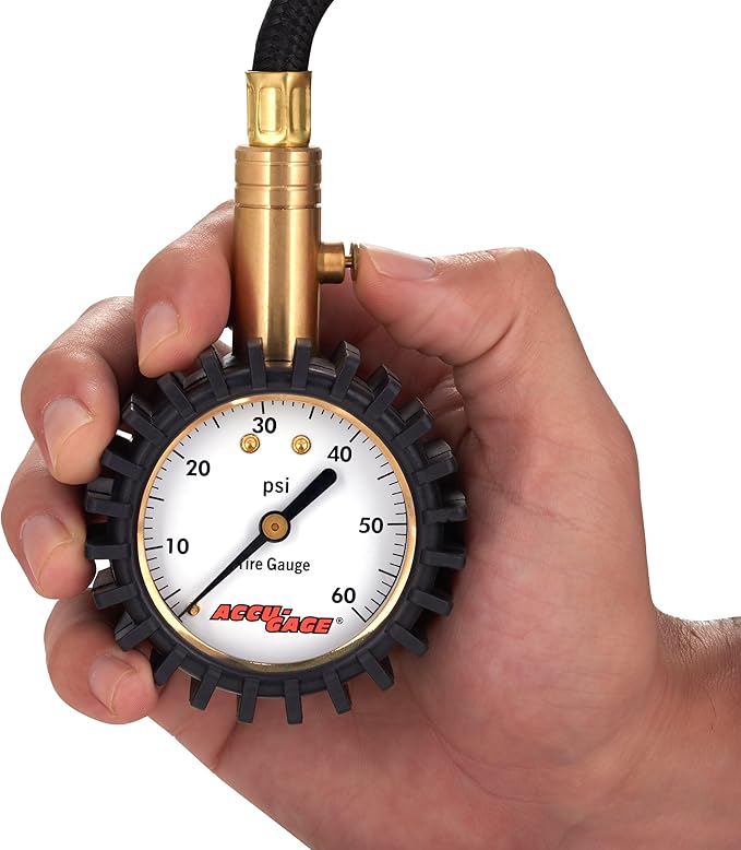 Accu-Gage RH60X Professional Tire Pressure Gauge with Protective Rubber Guard (60 PSI),Straight Chuck