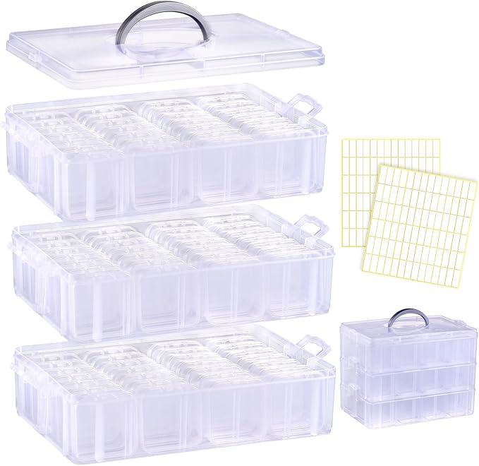 Bead Organizer Box, 84pcs Small Plastic Containers with Lids and Labels, 3-Tier Stackable Storage Box, Mini Clear Bead Storag