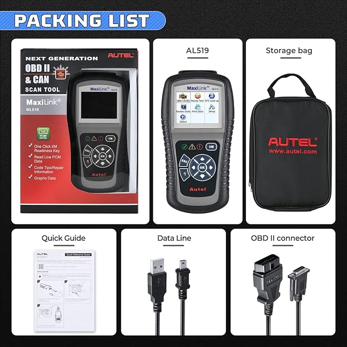 Autel MaxiLink ML519 Enhanced Mode 6 OBD2 Scanner Auto Diagnostic Scan Tool Check Engine Fault Code Reader CAN Scan Tool,